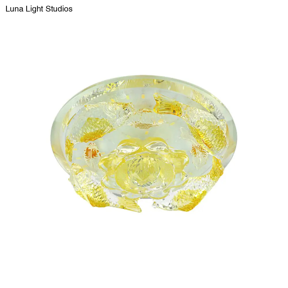 Amber Crystal Flush Mount Flower And Fish Led Ceiling Lamp - Elegant Hallway Lighting