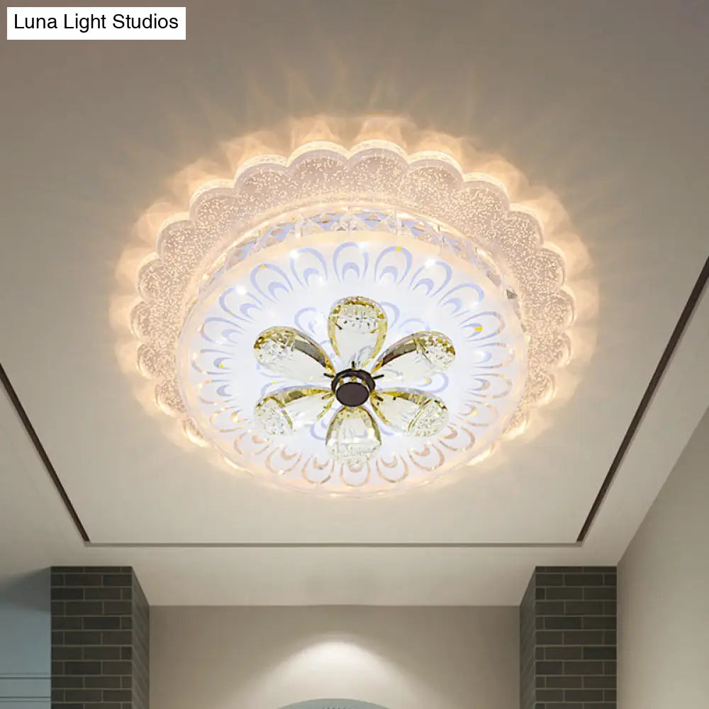 Amber Crystal Led Ceiling Flush Mount Lighting With Tiered Scalloped Design