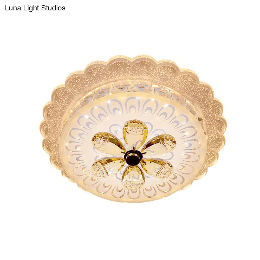 Amber Crystal Led Ceiling Flush Mount Lighting With Tiered Scalloped Design