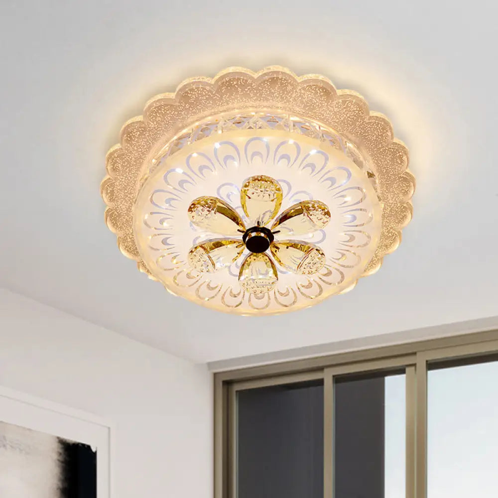 Amber Crystal Led Ceiling Flush Mount Lighting With Tiered Scalloped Design