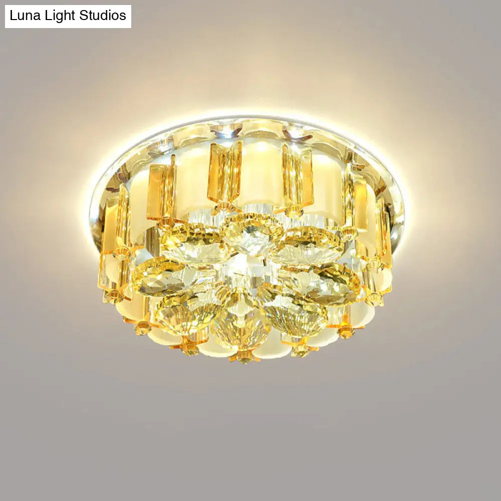 Amber Crystal Led Flush Ceiling Light For Modern Entryways / Third Gear