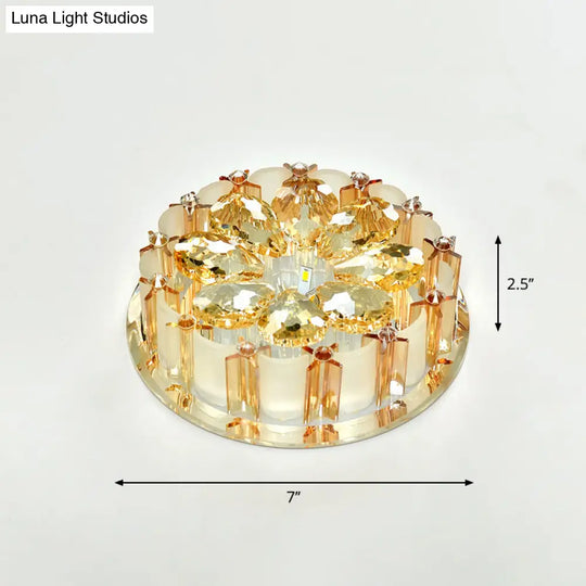 Amber Crystal Led Flush Ceiling Light For Modern Entryways