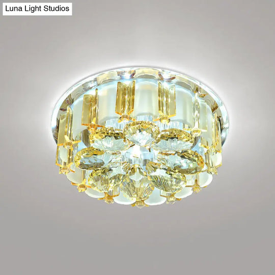 Amber Crystal Led Flush Ceiling Light For Modern Entryways / White