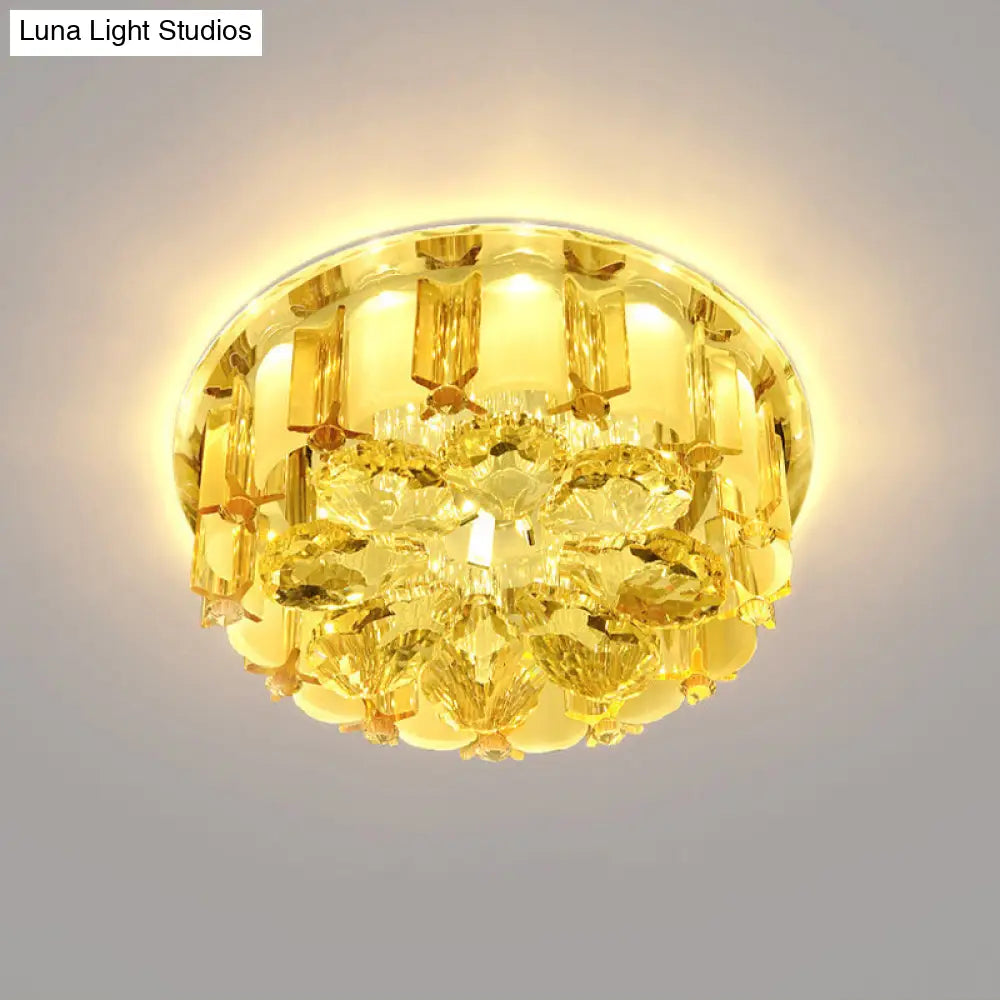 Amber Crystal Led Flush Ceiling Light For Modern Entryways / Warm