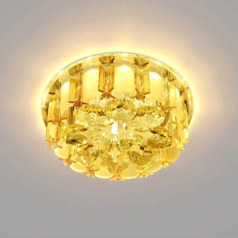 Amber Crystal Led Flush Ceiling Light For Modern Entryways / Warm