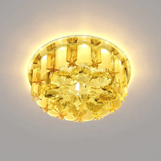 Amber Crystal Led Flush Ceiling Light For Modern Entryways / Warm