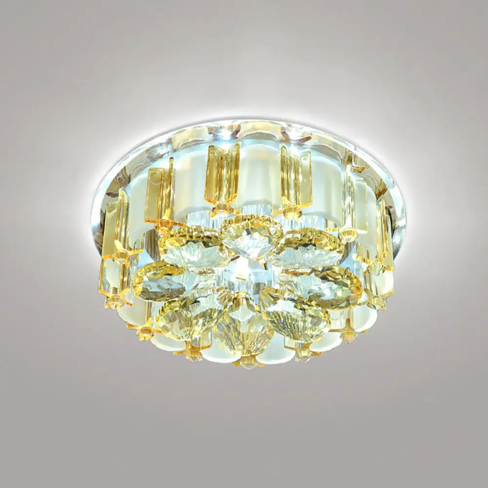 Amber Crystal Led Flush Ceiling Light For Modern Entryways / White