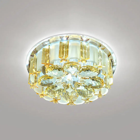 Amber Crystal Led Flush Ceiling Light For Modern Entryways / White