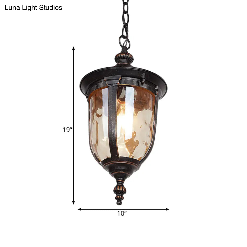 Amber Dimpled Glass Ceiling Light: Urn-Shaped Pendant Fixture For Hallways (1-Head Black)