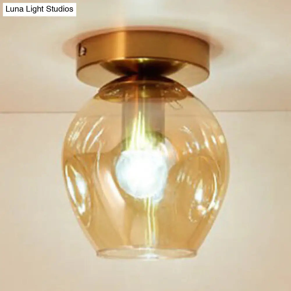 Amber Dimpled Glass Industrial Semi Flush Mount Light With Bubble Shade