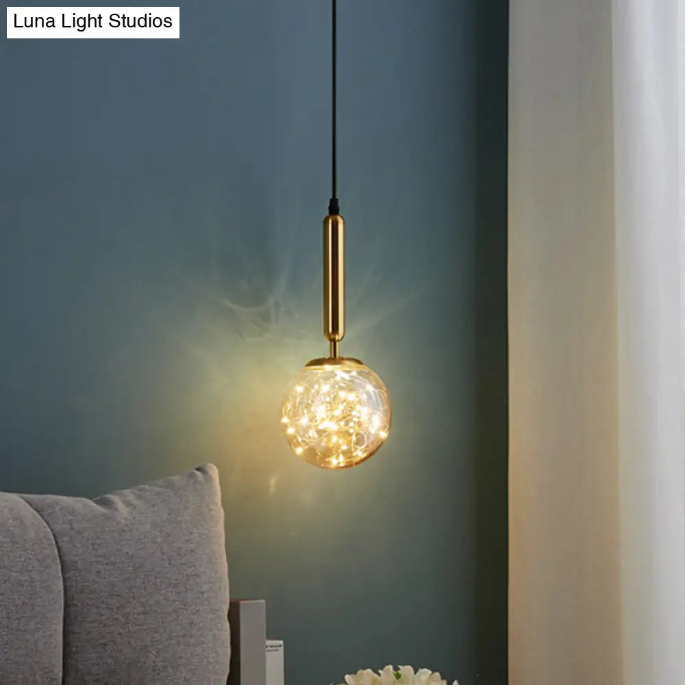 Amber Glass Ball Pendulum Light - Nordic Style Led Hanging Pendant