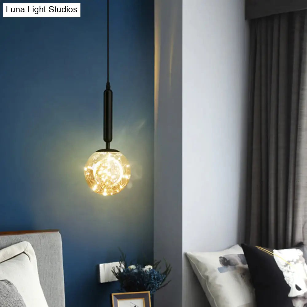 Amber Glass Ball Pendulum Light - Nordic Style Led Hanging Pendant