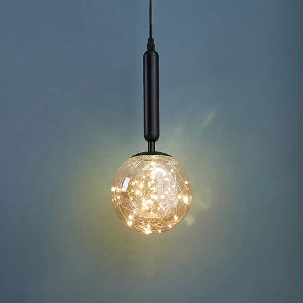 Amber Glass Ball Pendulum Light - Nordic Style Led Hanging Pendant Black / Natural