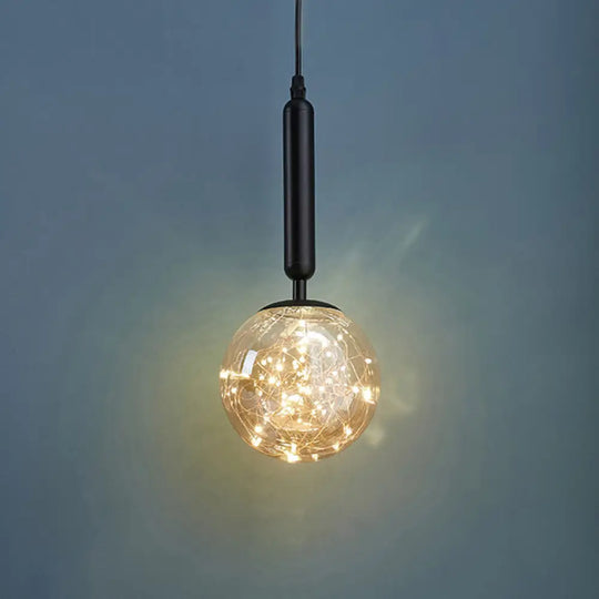 Amber Glass Ball Pendulum Light - Nordic Style Led Hanging Pendant Black / Warm
