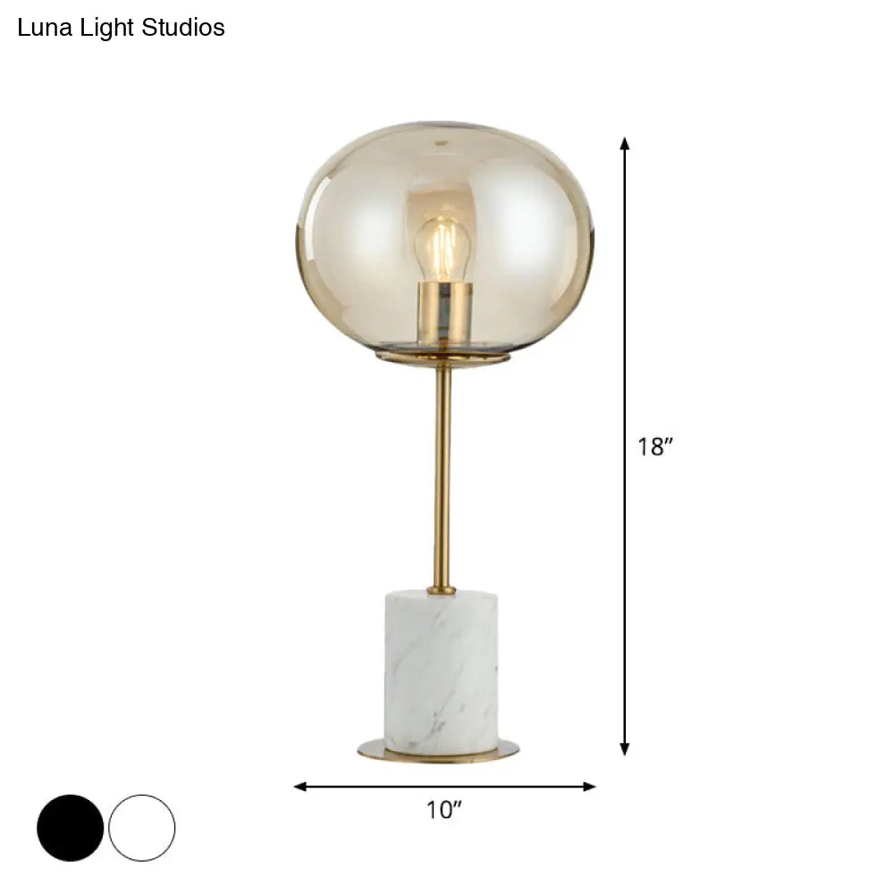 Amber Glass Bedside Lamp With Marble Base - Minimalistic Table Light