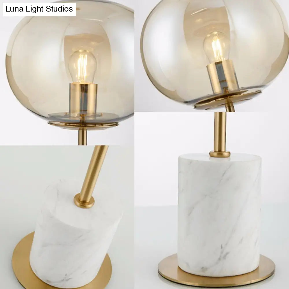 Amber Glass Bedside Lamp With Marble Base - Minimalistic Table Light