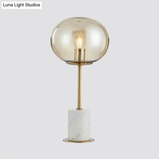 Amber Glass Bedside Lamp With Marble Base - Minimalistic Table Light