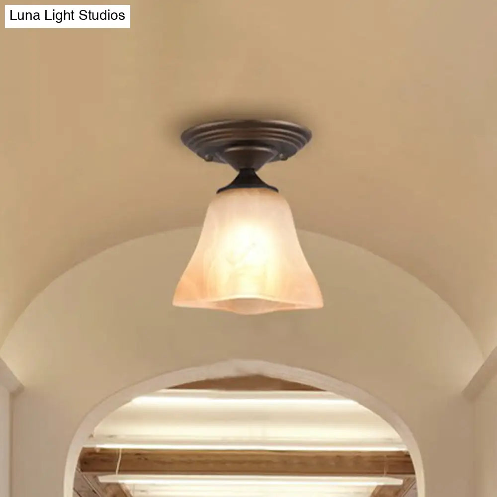 Amber Glass Bell Ceiling Light: Classic Semi-Flush Single Fixture For Living Room