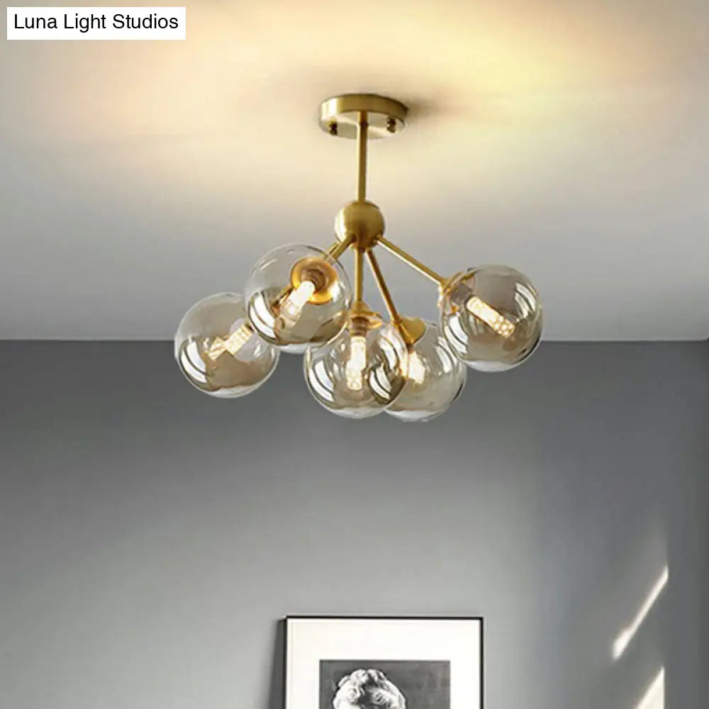 Amber Glass Chandelier: Post-Modern Elegance With Antique Gold Finish For Dining Room Atmosphere