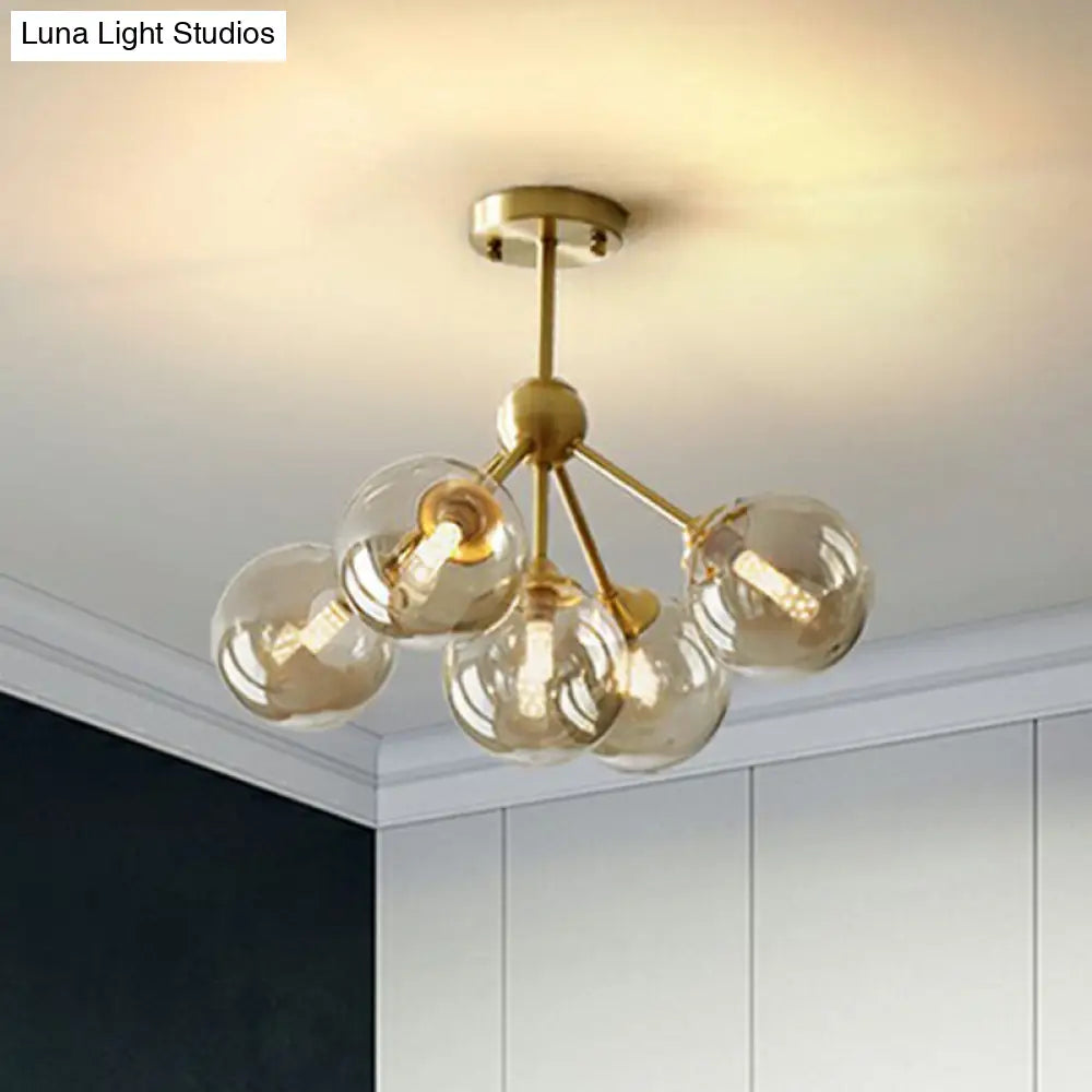 Amber Glass Chandelier: Post-Modern Elegance With Antique Gold Finish For Dining Room Atmosphere