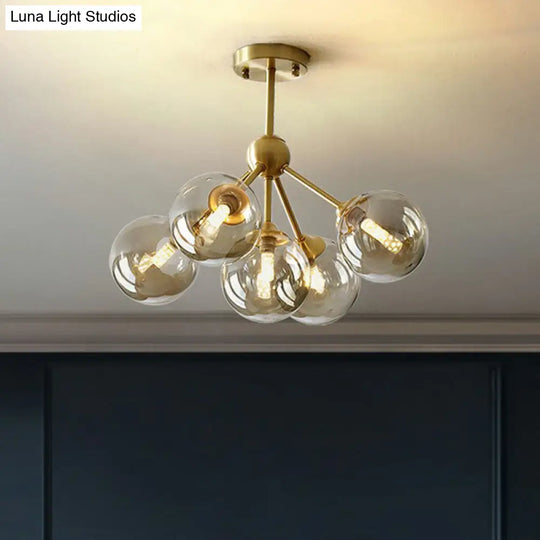 Amber Glass Chandelier: Post-Modern Elegance With Antique Gold Finish For Dining Room Atmosphere