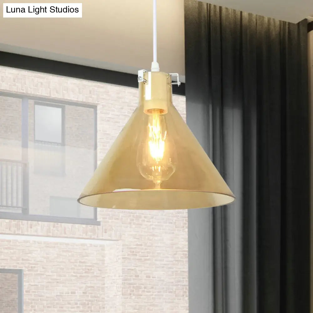 Amber Glass Cone Hanging Light: Modernist Ceiling Lamp With 1 Head Perfect For Dining Rooms