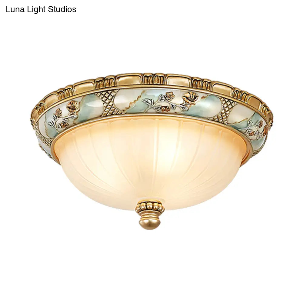 Amber Glass Flush Mount Ceiling Lamp - Traditional Dome Shade 3 Heads 15/19 Width Gold Finish Ideal