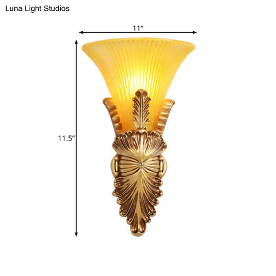 Amber Glass Gold Wall Sconce Light Fixture For Hallway - Single Bulb Colonial Flair