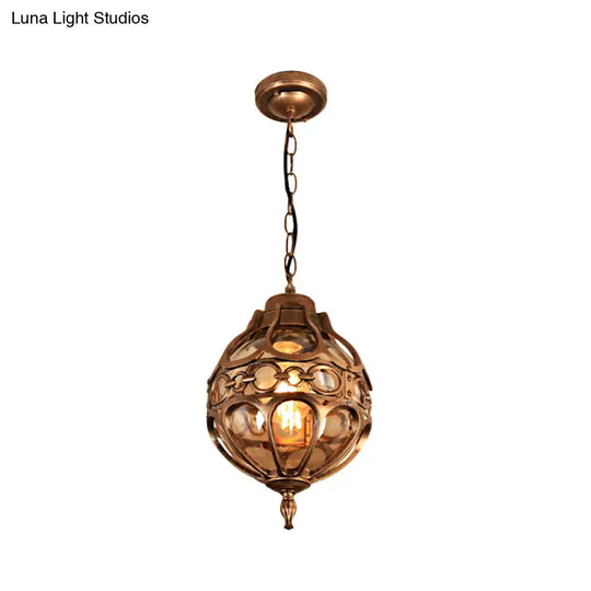 Amber Glass Hanging Pendant Light For Outdoor Balcony - Loft Sphere Design (1 7’/9’ W) In