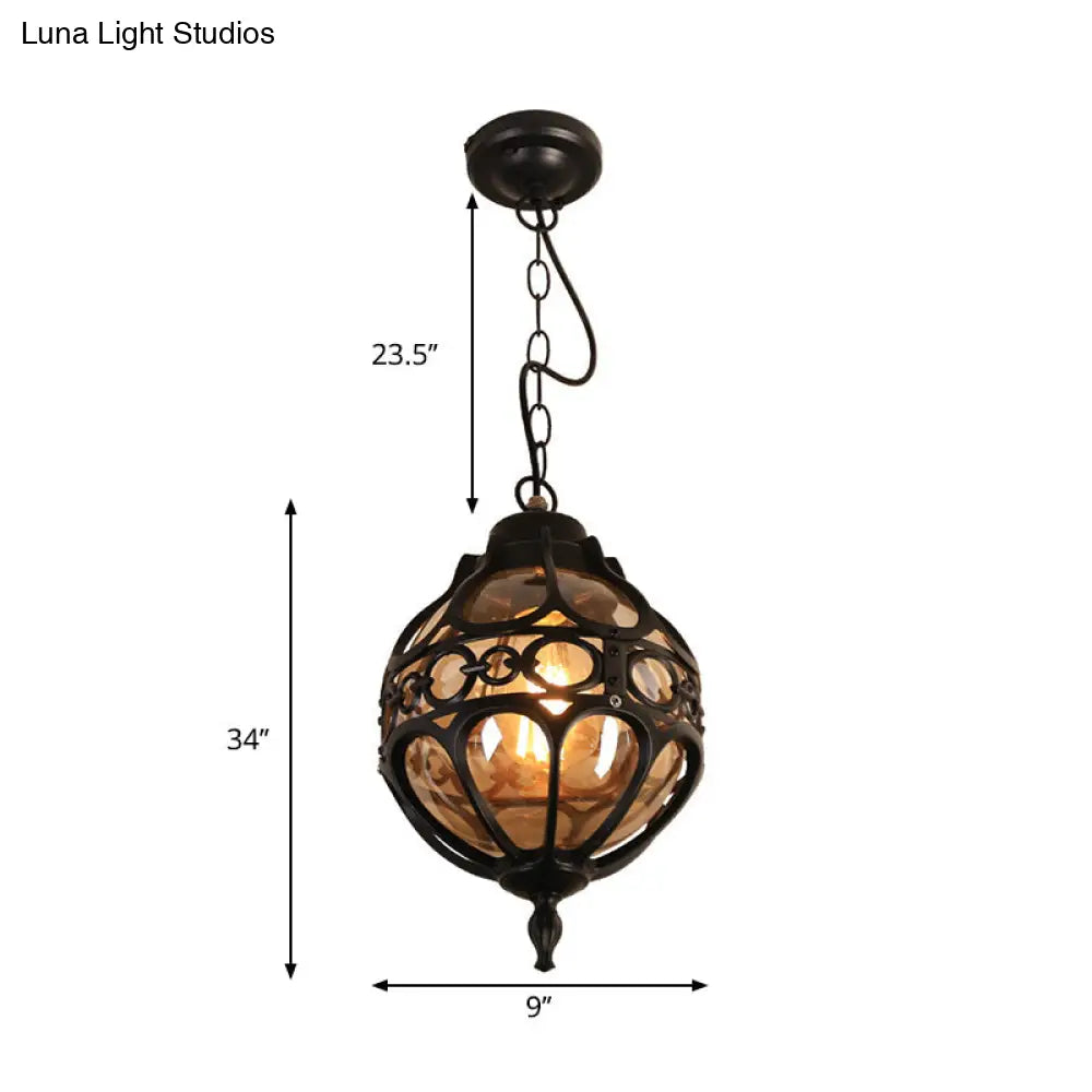 Amber Glass Hanging Pendant Light For Outdoor Balcony - Loft Sphere Design (1 7’/9’ W) In