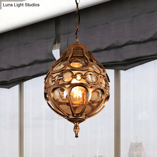 Amber Glass Loft Sphere Pendant Light - Outdoor Hanging For Balcony (7/9 W) In Black/Bronze Bronze /