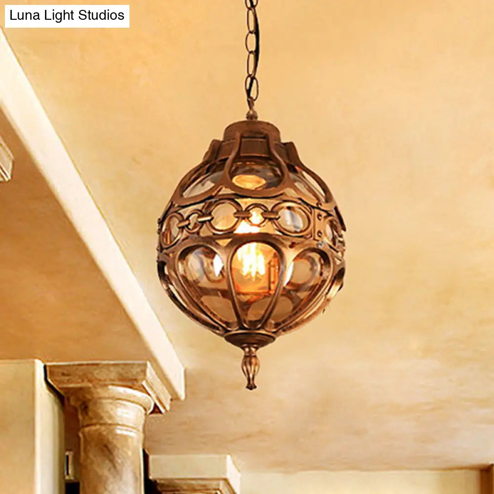 Amber Glass Hanging Pendant Light For Outdoor Balcony - Loft Sphere Design (1 7’/9’ W) In