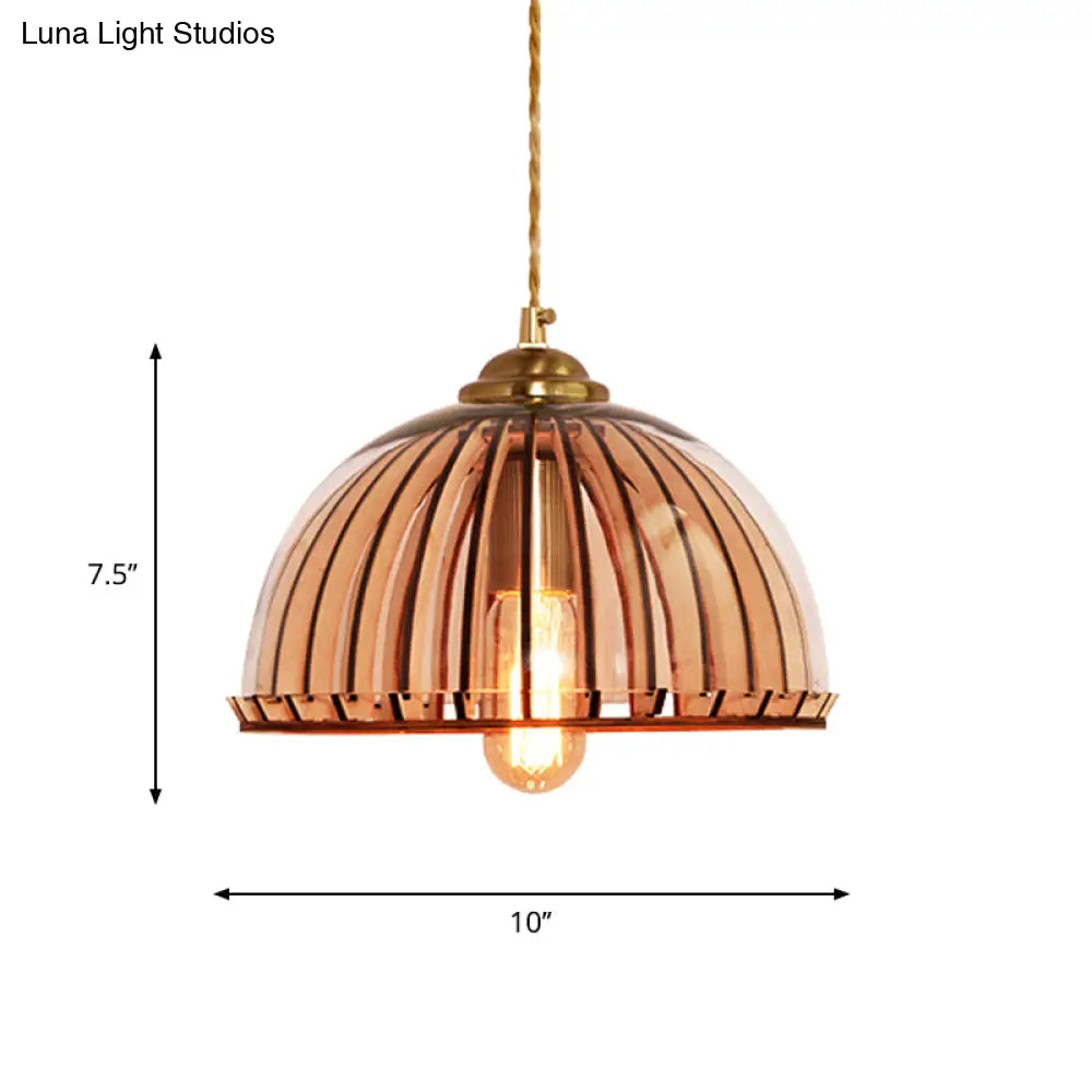 Amber Glass Industrial Hanging Lamp With Gold Suspension – Single Bulb | Capsule/Dome Dining Room