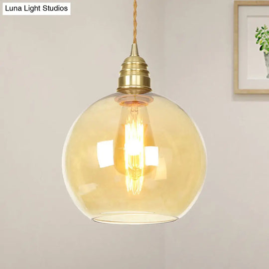 Amber Glass Industrial Pendant Light In Brass Various Sizes