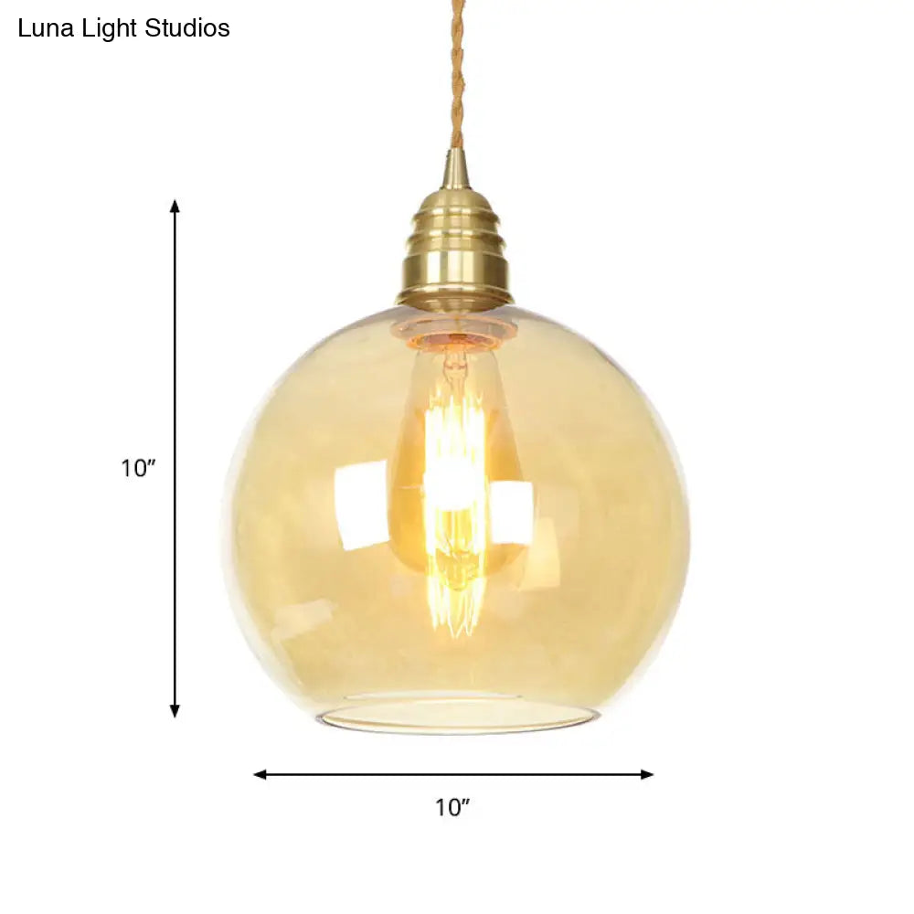 Amber Glass Pendant Lighting - Industrial Global Ceiling Light In Brass (8 /10 /12 Wide)