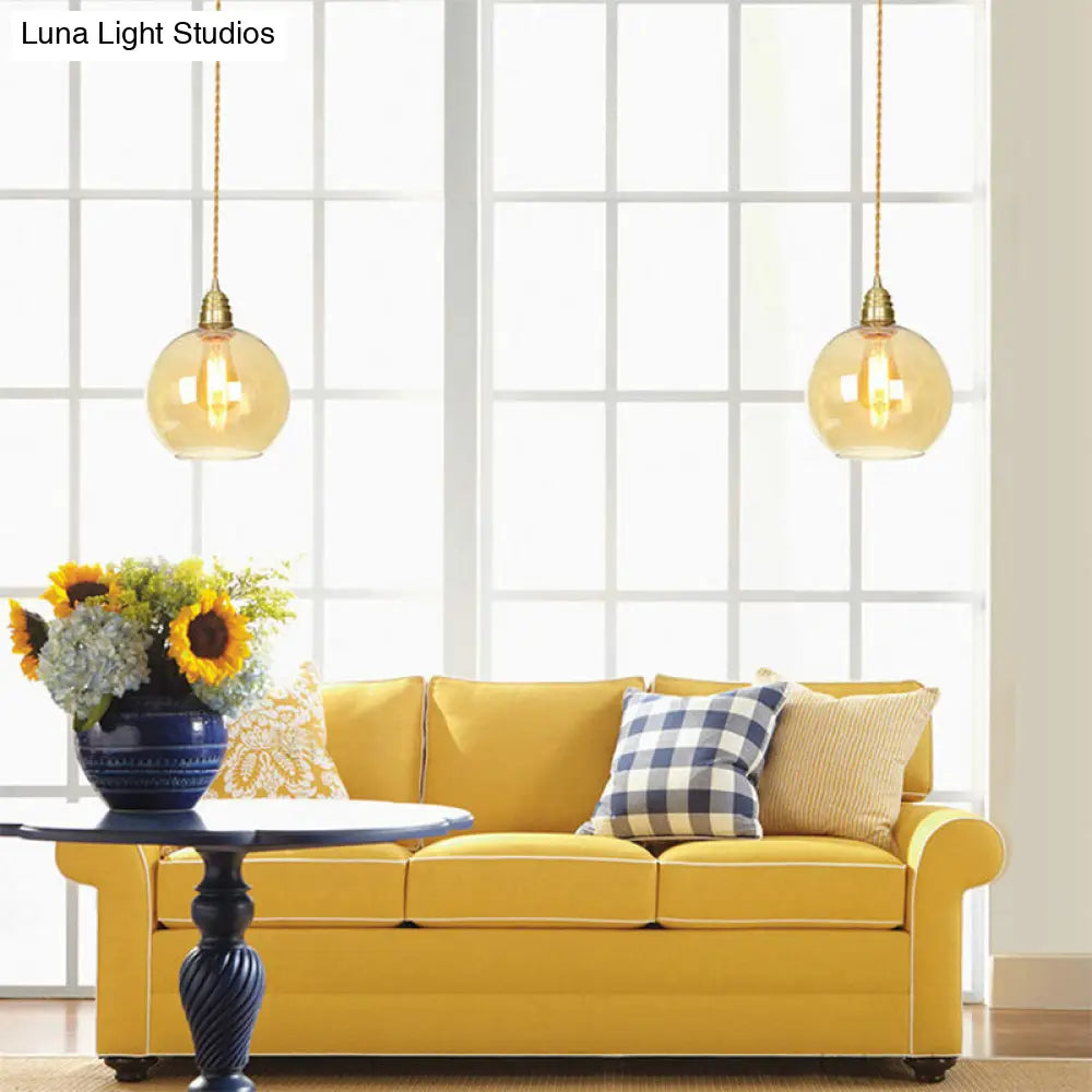 Amber Glass Pendant Lighting - Industrial Global Ceiling Light In Brass (8 /10 /12 Wide) / 8