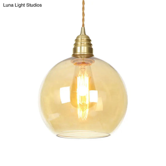 Amber Glass Industrial Pendant Light In Brass Various Sizes