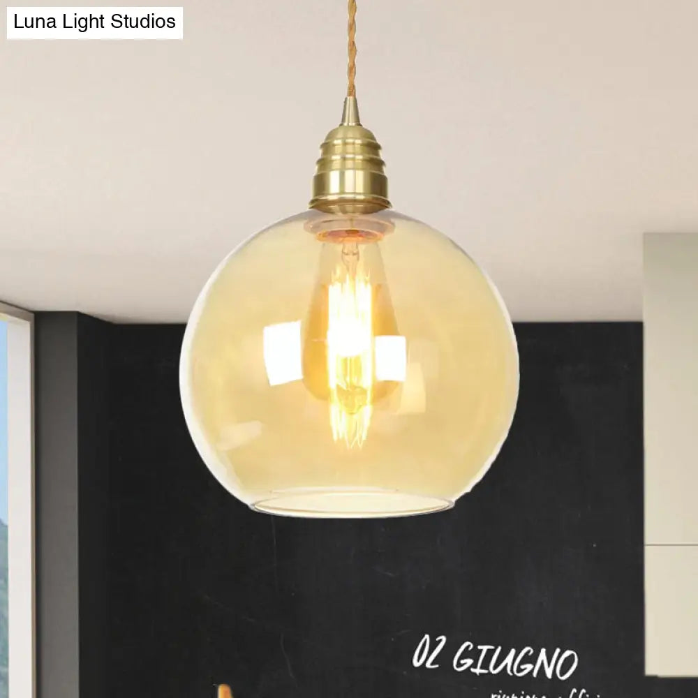 Amber Glass Industrial Pendant Light In Brass Various Sizes