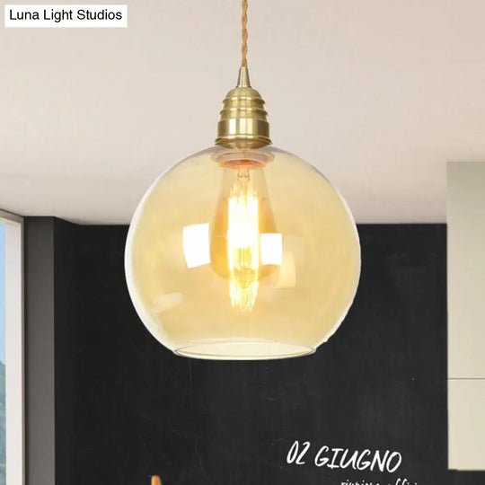 Amber Glass Industrial Pendant Light In Brass Various Sizes