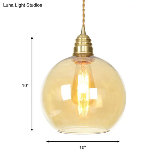 Amber Glass Industrial Pendant Light In Brass Various Sizes