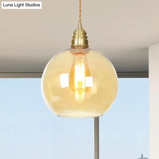 Amber Glass Industrial Pendant Light In Brass Various Sizes