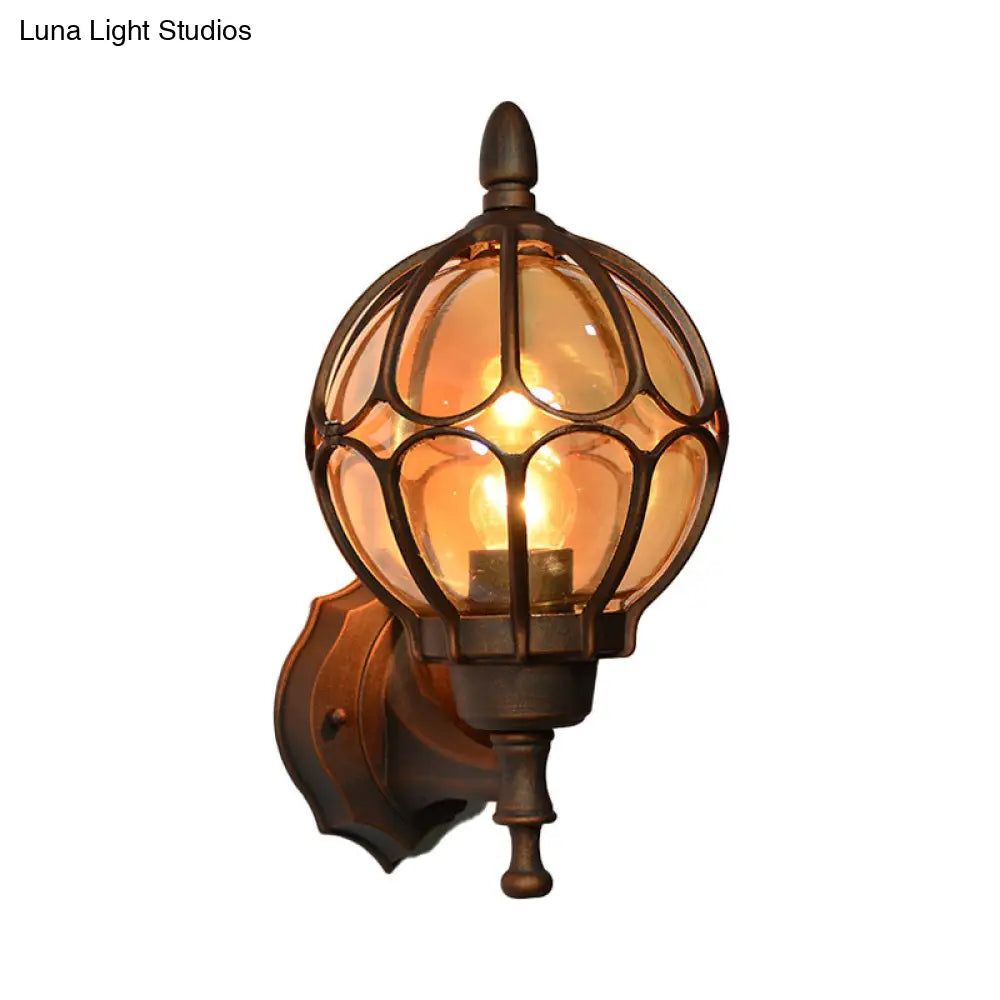 Amber Glass Industrial Wall Sconce Lamp - Globe Living Room Fixture In Black/Gold/Bronze 3 Sizes