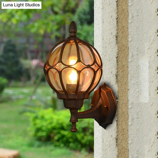 Amber Glass Industrial Wall Sconce Lamp - Globe Living Room Fixture In Black/Gold/Bronze 3 Sizes