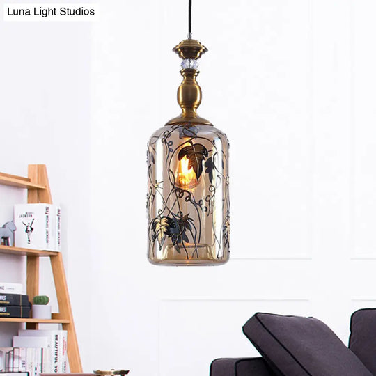 Amber Glass Living Room Pendant Lamp - Colonial Style Hanging Fixture