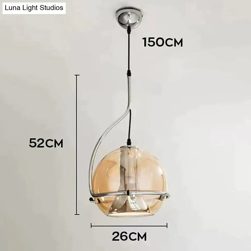 Amber Glass Pendant Light Ball Industrial Hanging Lamp E27 Plating Adjustable Chandelier For