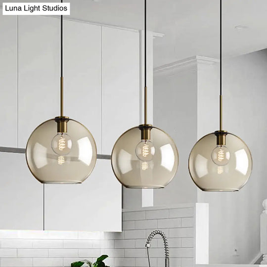 Amber Glass Pendant Light - Modern Brass Hanging Ceiling Fixture (8’/10’/12’ Wide)