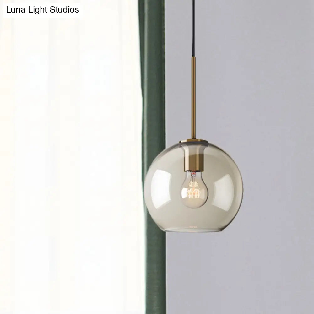 Amber Glass Pendant Light - Modern Brass Hanging Ceiling Fixture (8’/10’/12’ Wide)