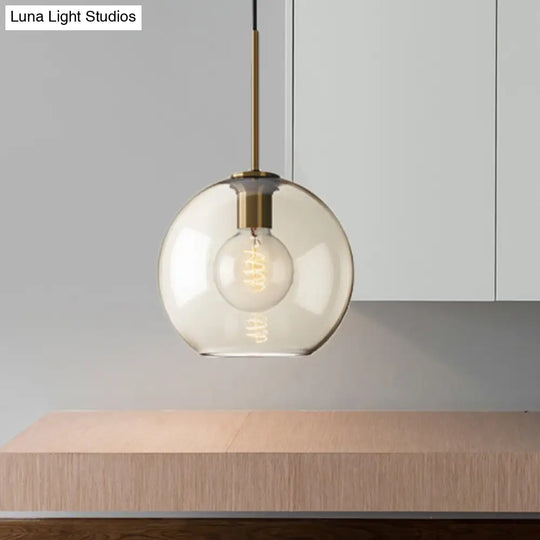 Modern Amber Glass Sphere Pendant Light - 8/10/12 Wide Brass Ceiling Hanging Fixture