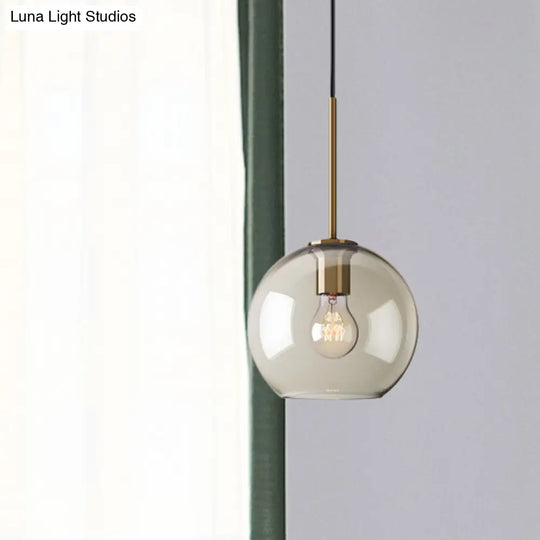 Modern Amber Glass Sphere Pendant Light - 8/10/12 Wide Brass Ceiling Hanging Fixture