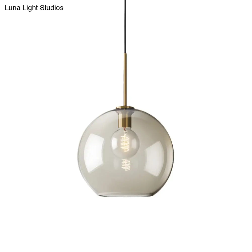 Modern Amber Glass Sphere Pendant Light - 8/10/12 Wide Brass Ceiling Hanging Fixture